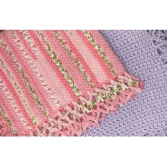 Hand Crafted Other - Set of 2 Newborn Handmade Crotchet Baby Blankets Pink and Lavender